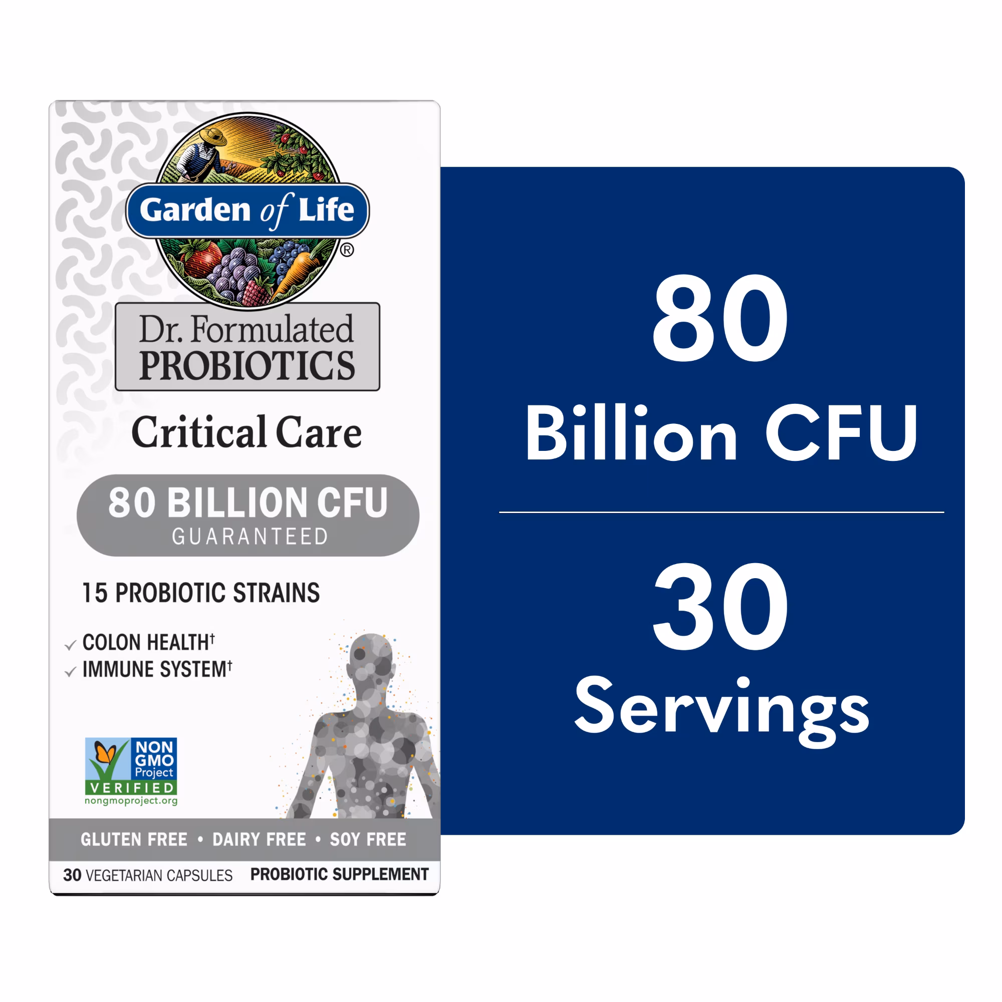 Garden of Life Dr. Formulated Critical Care Probiotics for Adult Digestive Gut Health and Immune Support, 80 Billion CFU from 15 Probiotic Strains, 30ct​