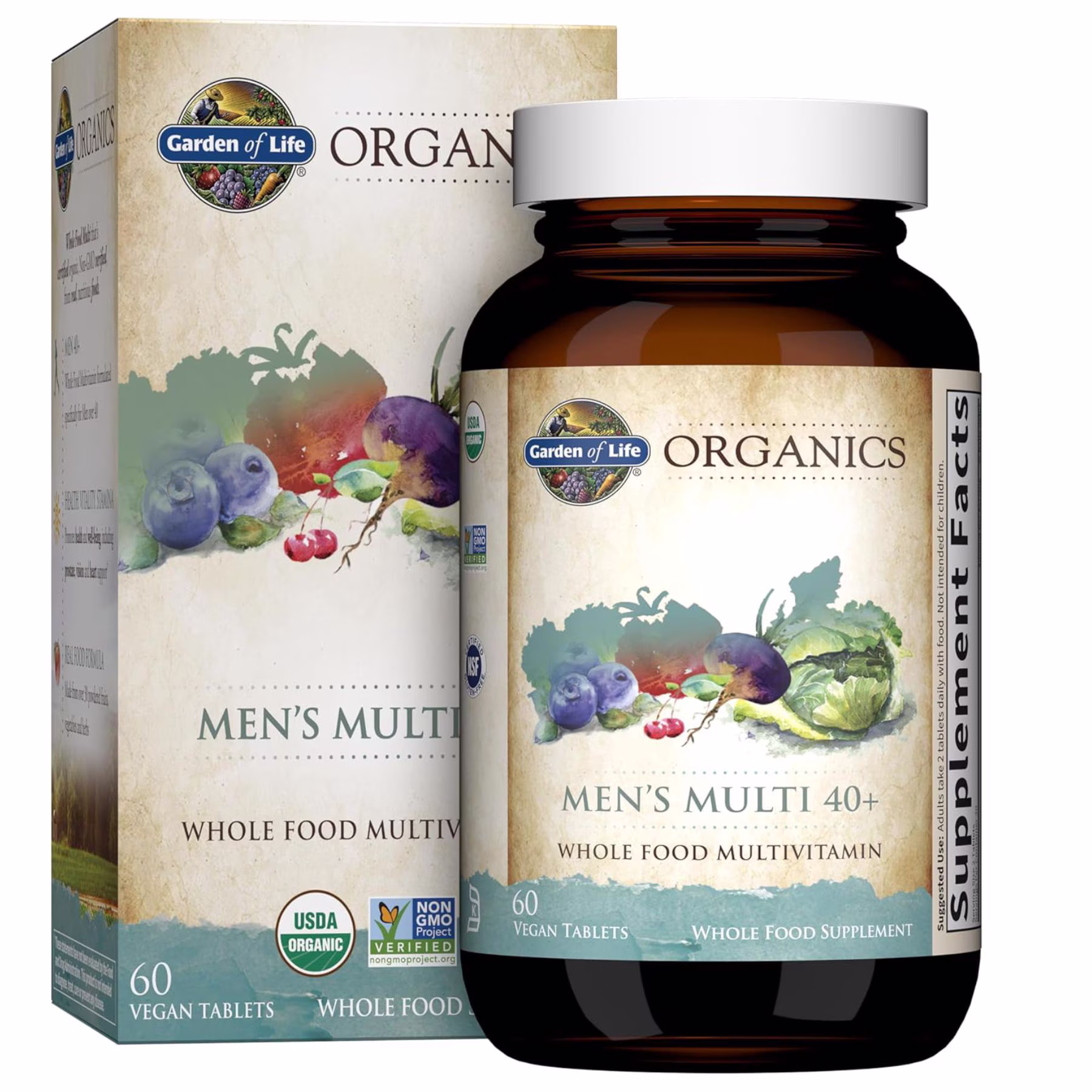 Garden of Life Organics Men's Multi 40+, 60 Tablets