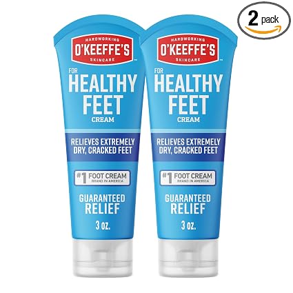 O'Keeffe's for Healthy Feet Foot Cream, 3 oz Tube, 2-Pack, Non-Greasy | for Extremely Cracked, Dry Feet, Hypoallergenic, Unscented, Instantly Boosts and Retains Moisture Levels