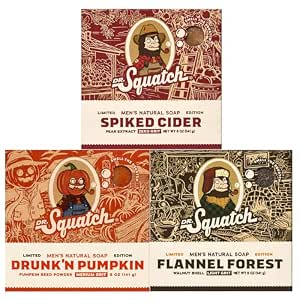 Dr. Squatch Fall Collection - Natural 3 Soap Gift Set - Cold Process Soap with No Harsh Chemicals - Drunk'n Pumpkin, Spiked Cider, Flannel Forest (3 Pack)