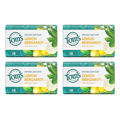 Tom’s of Maine Lemon Bergamot Natural Bar Soap with Aloe Vera, Dermatologically Tested, Paraben Free, Vegan, 5 oz, 4 pack